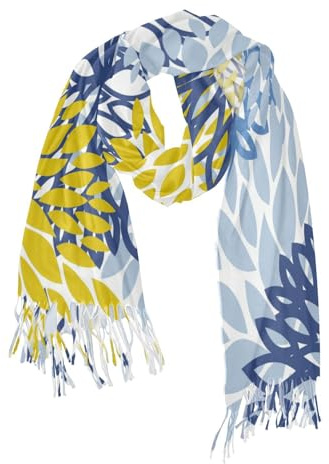 Yopersonalizes Women Scarves Wraps Yellow Blue Dahlia Ladies Scarf Pashmina Shawls Wraps for Evening Dress Wedding Stole Warm Winter Birthday Gifts for Women