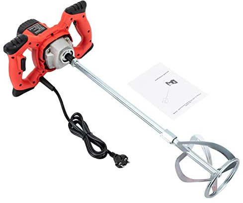 Chynalys Mezclador de mortero de 1500 W, mezclador de concreto portátil, 6 velocidades ajustables 330-930 RPM, solado de hormigón de 2 metros, alambre largo, mortero, hélice de dos pisos en forma de S