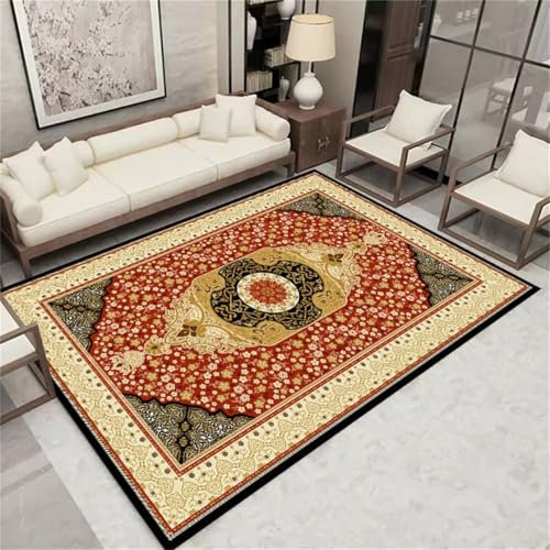 RUGMRZ Draußen Teppich Auslegware Rote Blumendekoration traditioneller Teppich im Retro-Stil Teppich Mit Muster 80X150CM