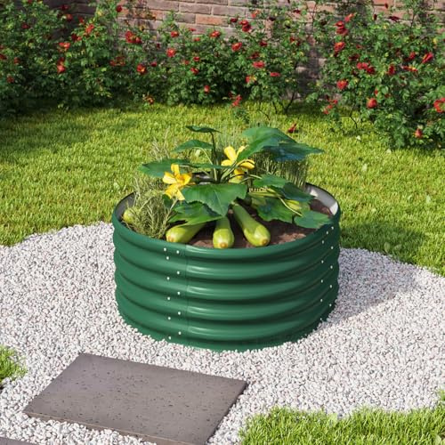 Vitavia Hochbeet Vita Rund 401, seegras, 82 x 82 x 40 cm (T x B x H) | Wetterfest aus Zincalume® | Ergonomisch & Rückenschonend | Schutz vor Schnecken & Unkraut | Perfekt für Gemüse & Blumen