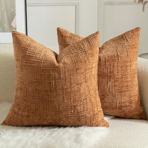 Mandioo 2er Set Chenille Kissenbezug Dekorativer Kissenbezüge Gemütlicher weichen Kissenhülle Sofakissen Dekokissen Couchkissen Zierkissenbezug Schlafzimmer Wohnzimmer 45x45 cm Orange gebrannt