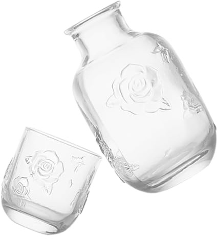 ABOOFAN Retro Floral Embossed Glass Teapot Cup Set Vintage Tea Party Water Glass Jug for Home Decor
