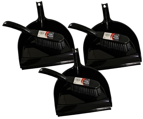 LITETRON 3 Pack Black Handheld Dustpan and Brush Sets- Compact & Durable Brush and Pan Set,Easy-to-Use Cleaning Tools for Home,Office & Outdoors–Ergonomic Grip,Lightweight Design Dustpan and Brush