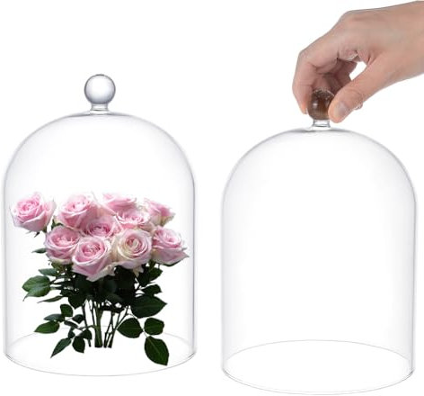 UNICRAFTALE Clear Glass Bell Jar 20X15cm Glass Dome Cloche Antique Collectibles Dome Showcase Decorative Bell Jar with Ball Handle for Plants Fairy Lights Table Decor Medal Photos