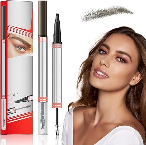 2-in-1 Brow Pen and Sealing Brow Gel, 2025 Upgrade Eyebrow Pencil for Women with 4-Fork-Tip & Precise Brush-Tip, Create Natural Hair-Like Brows Last All-Day, Microblading Eyebrow Pen (Dark Brown)