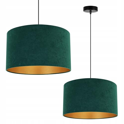 Light-Home Holdi Deckenleuchte Hängelampe - Deckenleuchter für Schlafzimmer Wohnzimmer und Küche im Glamour Stil modern E27 - Lampenschirm rund gold Lampenschirm Velours Flaschen-Grün - Sockel schwarz