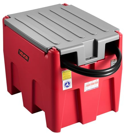 VEVOR Serbatoio Portatile per Benzina 220 Litri Portata 10 GPM, Serbatoio per Carburante Diesel con Pompa di Trasferimento Elettrica 102W, Tubo Flessibile, Trasporto del Carburante, Rosso
