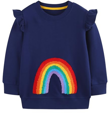 Tokeya Felpa per Bambina Ragazza Cotone Manica Lunga Pullover 2-8 Anni | Sweatshirt Arcobaleno Unicorno Stampato Ricamo, Senza Cappuccio, Girocollo, Casual Moda Maglietta Top, Bambine Abbigliamento