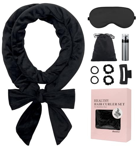Baolivi Lockenwickler Über Nacht, Samt Heatless Curls Band Locken Ohne Hitze, 70 Overnight Curls Lockenband, 9 Stück Lockenwickler Ohne Hitze Hair Curler Rollers Set mit Schlafmaske, Schwarz