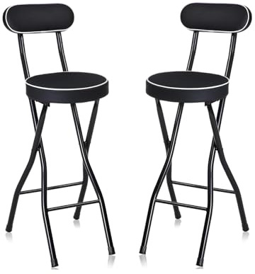 Sgabello da bar pieghevole imbottito, capacità 124,7 kg, sedile pieghevole rotondo per cucina, soggiorno, giardino, campeggio e pesca, sgabello portatile e confortevole
