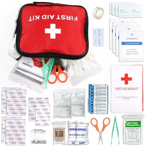 Trousse de Premiers Secours, Kit de Premiers Soins Trousse de Secours Complète pour Lieu de Maison, Sports, Voiture,Travail, Camping, Voyages, Survie et l'Extérieur, Mini Boite Medical(Rouge)