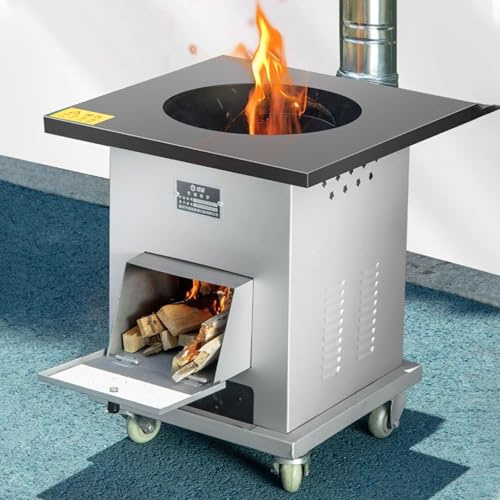 Stufe A Legna Stufa A Legna Economica Materiale in Lamiera D'acciaio Diversi Combustibili Disponibili Forno A Legna Ruote Girevoli Nella Parte Inferiore Con Canna Fumaria Da 200 Cm(50 * 50 * 60cm)