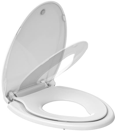 TOREOKO Abattant WC Familial avec Réducteur Enfant Intégré, Lunette de Toilette Forme O avec Siège Magnétique, Cuvette Toilette Adulte et Enfant 2-en-1, Charnière Réglable Démontage Rapide Blanc