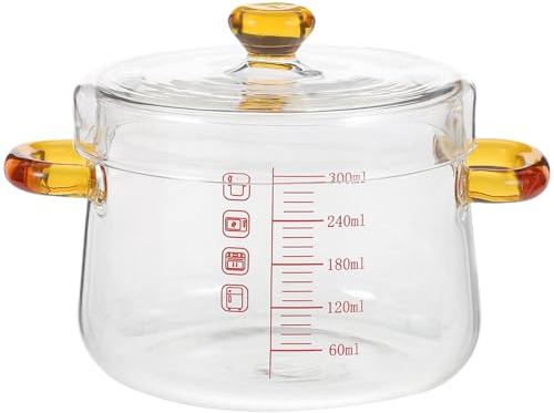 QUMIIRITY Olla de Vidrio con Doble Asa y Tapa de 300ml para Estofado y Baño María, Utensilio Resistente al Calor Adecuado para Cocina y Horno