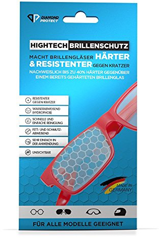 DiamondProtect Protection de lunettes high-tech adaptée à tous les lunettes, 40 % plus dure qu'un verre déjà trempé, résistant à la graisse et à la saleté.