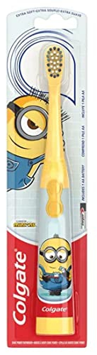 Colgate Minions Kids Toothbrush, BatteryPowered Toothbrush for Kids with Extra Soft Bristles, Yellow Toothbrush for Ages 3 and Up, Includes 1 AA Battery, 1 Pack