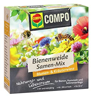 COMPO Bienenweide Samen-Mix, Blumensamen, Blumen- und Kräuterwiese, Für Bienen, Hummeln und Schmetterlinge, 300 g, 50 m²