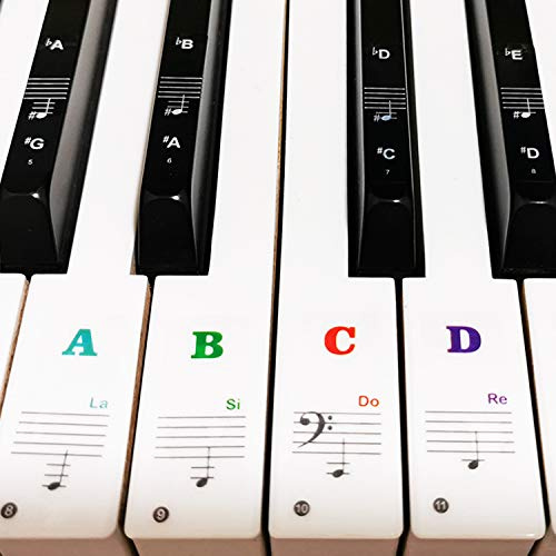 Coyaho Multicolor Piano Keyboard Stickers for 88/61/54/49/37 Key, Bold Large Letter, Removable, Waterproof, Plastic, Musical Notes