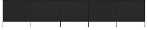 vidaXL 5-Panel Folding Wind Screen/Side Awning in Black, 600x120 cm, Non-Woven Fabric with Wooden Support Poles for Wind Resistance