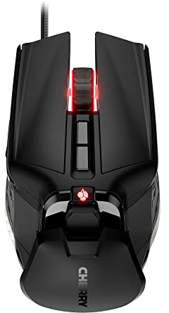 CHERRY MC 9620 FPS, Ergonomische Gaming-Maus mit RGB-Beleuchtung, Verstellbare Handauflagefläche, Einlegbare Gewichte, 9 Tasten, 12.000 dpi, Kabelgebunden, Schwarz