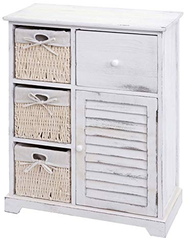 Mendler Kommode HWC-H21, Schrank Schubladenkommode, Massiv-Holz Korb-Schublade 80x60x30cm - Shabby weiß