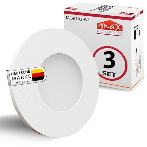 Maxkomfort LED Treppenbeleuchtung 230V – 0,5W 40lm Wandeinbauleuchte für 60mm Dose – Warmweiß (3000K) – Aluminium Stufenlicht für Flur – Stromsparendes Nachtlicht ohne Sensor – 3er Set Weiß Rund