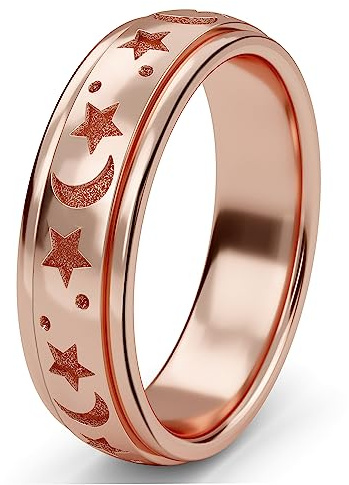 Fidgetring – 925 sterling silver ångestringar – spinnringar för kvinnor och män – 360° snurrande roterbar ring för att lindra stress och oro i platina, 18K gult guld vermeil & roséguld plätering, K