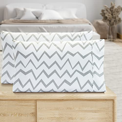 Valerian Chevron Printed Pillowcases 2-Piece Set Egyptian Quality 1500 Thread Count Timeless Classic Designs Soft and Smooth Weave, Wrinkle Resistant, Chevron King Pilllowcase, Gray