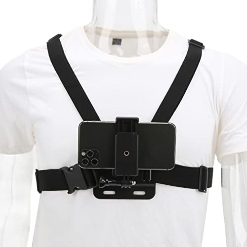Goshyda Smartphone Chest Mount, Action Camera Adjustable Harness Strap Holder with Phone Holder, J Shape Mount, Screw, Adapter for Outdoor Sports