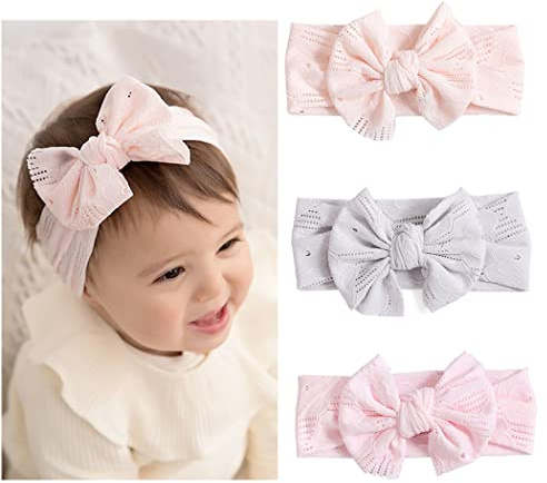 Yean Bandeaux en nylon pour bébé fille Nouveau-né Infant Toddler Bandeaux et nœuds Accessoires pour cheveux d'enfant (lot de 3)