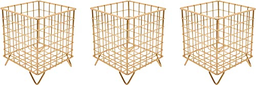 Set of 3 Square Metal Wire Coffee Pod Holder Baskets (Rose Gold)