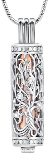 VCCWYQK Zylinder Kremation Schmuck Baum des Lebens Urne Asche Halskette für Frauen Männer Fläschchen Kremation Asche Anhänger Geliebte Memorial Schmuck