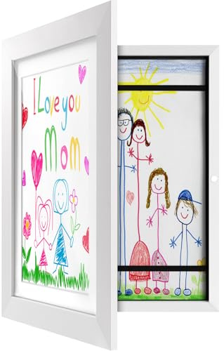 Bilderrahmen für Kinderzeichnungen,A4 Rahmen für Kinder Display,Weiß | A4 Kunstrahmen mit Frontöffnung,Magnet‑Bilderrahmen