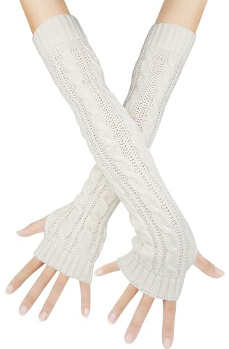 RHZXD Armstulpen Damen, Damen Winter Strick Handschuhe, Fingerlose Armstulpen mit Plüsch, Warme Handwärmer Stulpen, Lange Armwärmer Stulpen