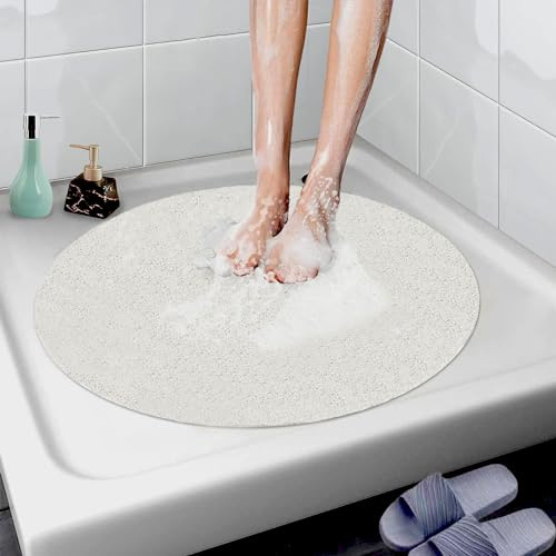 AMOMYDOG Duschmatte rutschfest, 60cm Luffa Massage Duschmatten Rund mit Ablauflöchern, Anti-Schimmel Schnell Trocknend Duschmatten für Kinder und ältere Menschen (Weiß)
