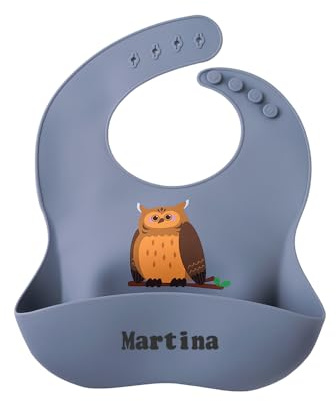 TYRY.HU Bavoir pour Bébé en Silicone Nom Personnalisé,Fins et Léger Bavoirs pour les repas en Silicone pour Bébés et Tout-petits Ajustable,Facile à Nettoyer