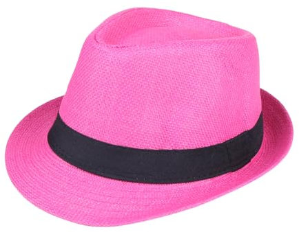 Unisex Fedora Hat Trilby Cuban Sun Protection Short Brim (US, Alpha, Large, X-Large, Hot Pink)