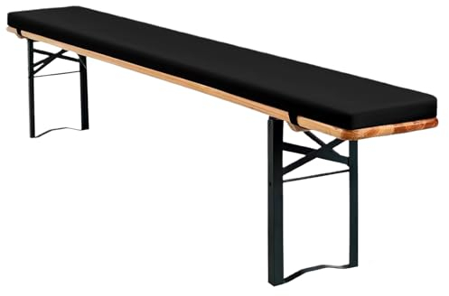 EBETA Cojines para Bancos, Alfombrilla para Taburete de Impermeable, Cojines Acolchados para Banco Alfombrilla Antideslizante con Hebilla, 220 x 25 x 3 cm (Negro, 1 Unidad)