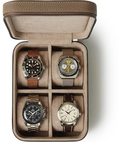 TAWBURY Leder-Uhrenbox mit 4 Fächern – Elegante und sichere Aufbewahrung für Ihre Uhren (Taupe)