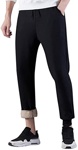 SRZYMJ Jogginghose Herren Baumwolle Sherpa Gefüttert Warme Winter Fleece Traininghose Sporthose Wanderhose Herren Winter Cordhose Herren Kurz Zunft Wanderhose Herren Kurzgröße 25 Skihose Schwarz L