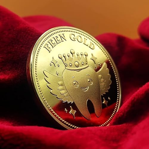 FEEN GOLD Moneda de hada de los dientes bañada en plata 999 o chapada en oro de 24 quilates, diente de leche, regalo de hada de los dientes para niños y niñas, recuerdo sorpresa para niños (chapado en