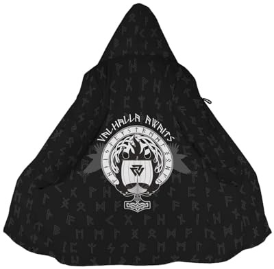 Wikinger Kaftan Herren, 3D Druck Nordisch Tattoo Mode Lässige Sherpa Futter Parka, Winter Warm Verdickt Kapuzenumhang, Mittelalter Hornschnalle kaschmir Mantel, Verkörpern Sie den Geist der Viking(Vik