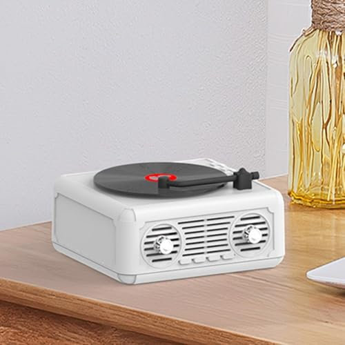 Altoparlante portatile con radio FM integrato, lettore CD retrò, altoparlante Bluetooth, 118 x 118 x 65 mm, portatile, per la casa (bianco)