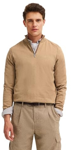 bugatti herrtröja troyer ståkrage kashmirandel normal passform, 40-beige, XL