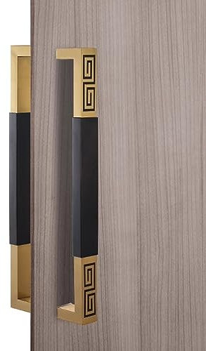 Türgriff Eingangstürgriff, robuster Push-Pull-Türgriff, Gold, Ersatz für Holz-/Glas-/Haupttürgriff, quadratisches großes Türbeschlagset, Metall- und Holzmaterial