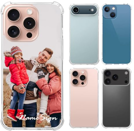 Coque transparente personnalisée pour Apple iPhone 17 Air 17E 16E 16 15 14 13 12 11 Pro Max, Pro, Plus, Mini, 5G, XS XR X XS 8 7 SE 6s 6, Coque de téléphone mince personnalisée avec image/nom/logo