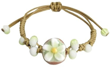 XJHHS 15-19CM 2 Pezzi Bracciale in Corda Fiore Regolabile Bracciale con Perline in Ceramica Bracciale Portafortuna Braccialetti dell'amicizia in Ceramica per Donna Uomo