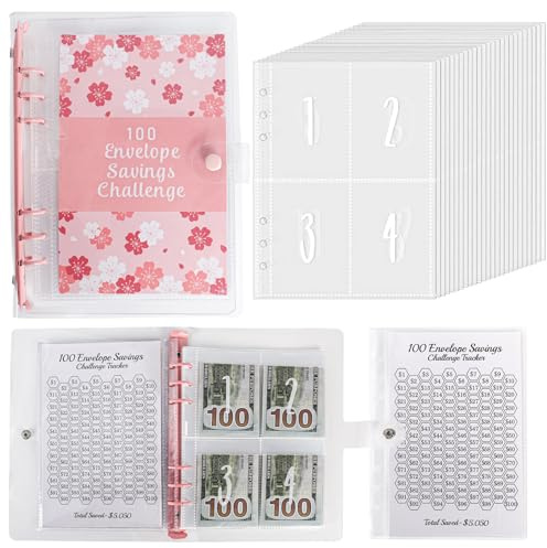 bssmmai 100 Envelope Saving Challenge Deutsch, A5 Budgetplaner Mit Challengers Tracker & Pre-numbered Taschen, Sparbuch Für Geld Challenge, Ringbuch Für Budget