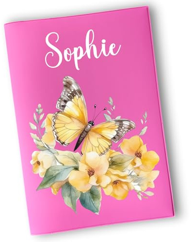 Porte ordonnance motif fleurs jaunes et papillon pour ranger ordonnance, carte vitale, carte mutuelle, rangement dossier médical ref C1016 (rose)