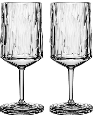 Koziol Superglas Club No. 4, 2 pièces, 300 ml, verre à vin & apéritif avec pied en plastique cristallin, luxueux, incassable, réutilisable, fête, camping, set de 2 pièces